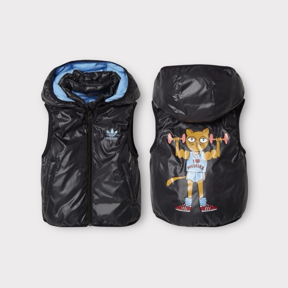Mini Rodini x Adidas Gym Cat Graphic Black Puffer Vest